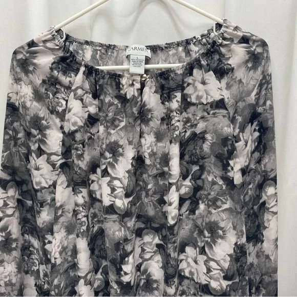Carmen blouse dark floral women's size large peasant shirt modest long sleeve - Picture 3 of 8